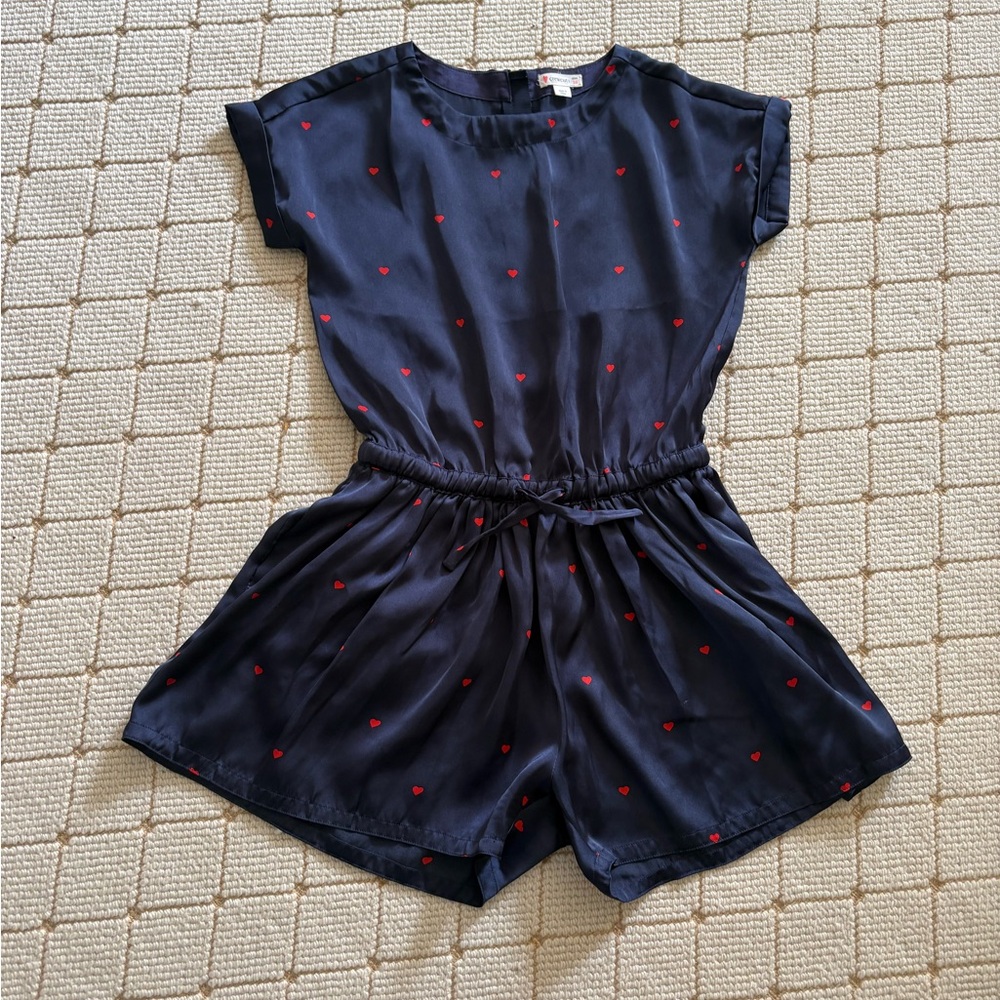 Crewcuts Navy Blue Romper with Red Heart Pattern size 10